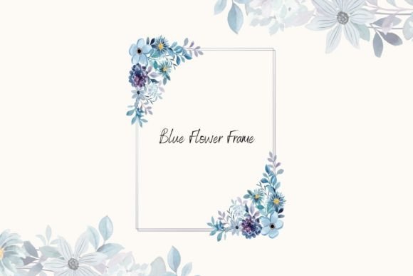 Watercolor Blue Floral Frame Illustration Objets Graphiques de Haute Qualité Par Onur KHY