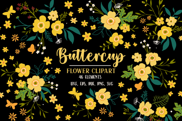 Buttercup Flower, Layered Floral SVG Graphic Illustrations By simiswimstudio