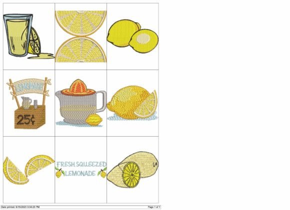 Citrus Fruit Lemons Lemonade Wine & Drinks Embroidery Design By Designs By Michele