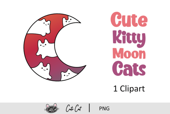 Cute Kitty Moon Cats Clipart PNG Gráfico Manualidades Por cutecat