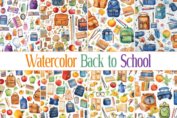 Watercolor Back to School Pattern Gráfico Planos de Fundo Por Pro Designer Team