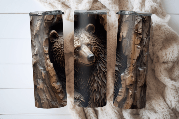 Brown Bear Wood Carved 3D Tumbler Grafika Szablony do Druku Przez Digital Nest Egg