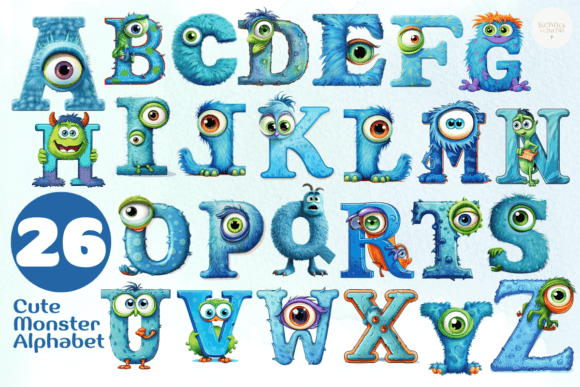 Cute Monster Alphabet Clipart Graphic Illustrations By kennocha748