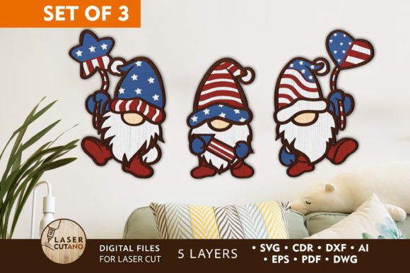 Patriotic Gnomes Independence Day Gráfico SVG 3D Por LaserCutano