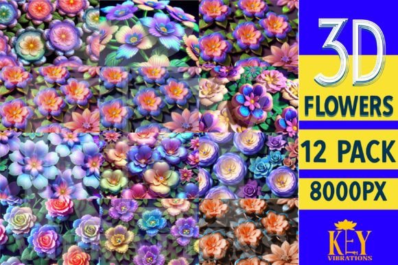 3D Flowers Digital Paper Graphic Illustrations By Key Vibrations