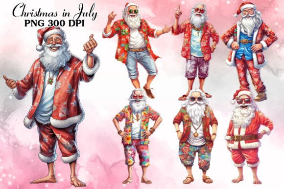 Funny Santa Claus for 4th of July Bundle Grafik Druckbare Illustrationen Von Cat Lady
