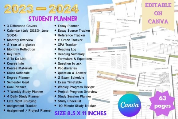 2023-24 Student Planner - Canva Template Graphic Print Templates By Adalin Digital