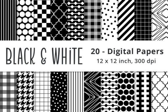Black and White Digital Paper Background Grafik Papier-Muster Von Lemon Paper Lab