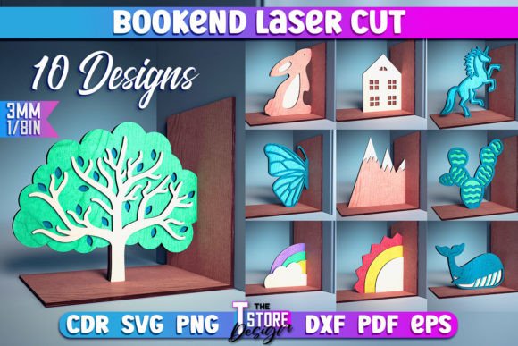 Bookend Laser Cut SVG | Book Laser Cut Grafica Creazioni Di The T Store Design