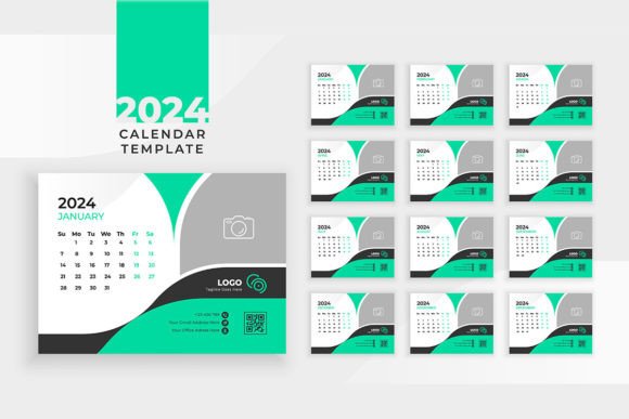 Calendar 2024 Planner Corporate Template Grafika Szablony do Druku Przez Creative Pixa