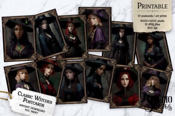 Classic Witches Postcards Grafik KI Illustrationen Von Studio 7766