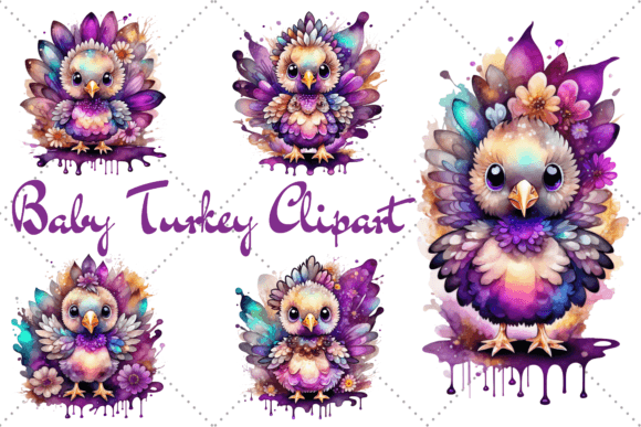 Cute Baby Turkey Clipart PNG Bundle Graphic AI Transparent PNGs By YnovaArt