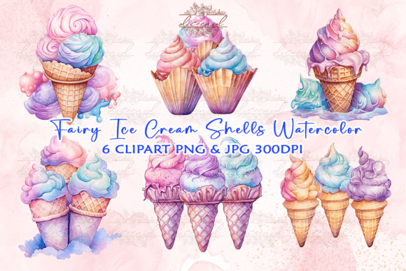 Ice Cream Shells Watercolor Clipart Graphic Crafts By Diceenid
