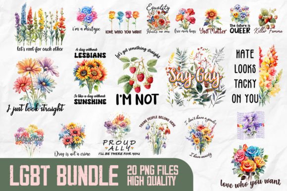 LGBT Retro Flowers Sublimation Bundle Graphic T-shirt Designs By Unlimab
