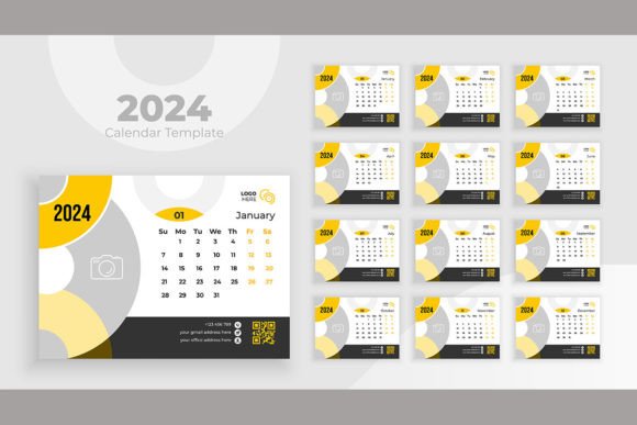 Minimalist Desk Calendar 2024 Template Gráfico Modelos de Impressão Por Creative Pixa