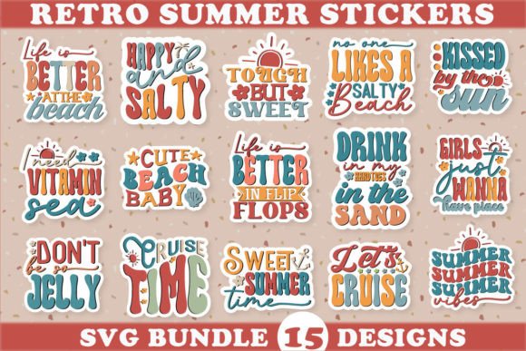 Retro Summer Stickers SVG Bundle Grafica Creazioni Di akazaddesign