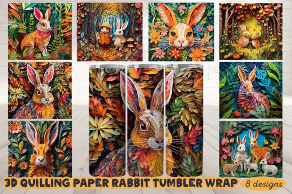 3D Quilling Paper Rabbit Tumbler Wrap Graphic T-shirt Designs By Mirteez