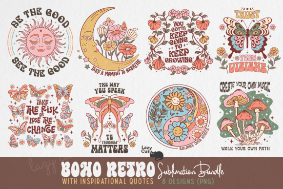 Boho Retro PNG Sublimation Bundle Graphic Crafts By Lazy Cat