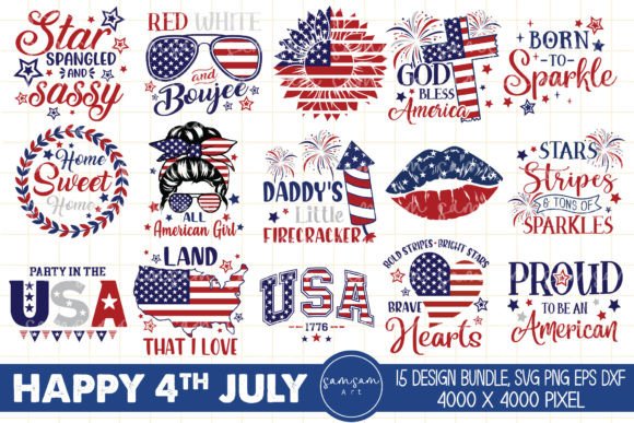 Happy 4th of July Sublimation Graphic Print Templates By Samsam Art
