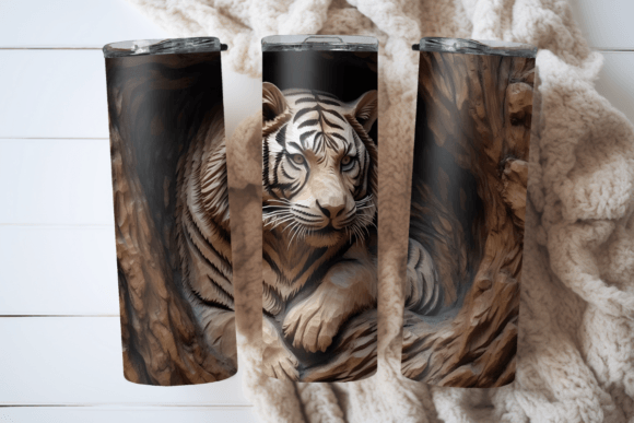 3D Tiger Wood Carved Tumbler Wrap Graphic Print Templates By Digital Nest Egg