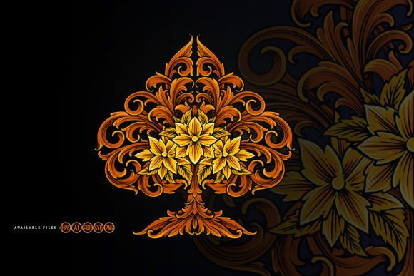 Ace of Spade Engraved Ornament Floral Graphic Illustrations By artgrarisstudio