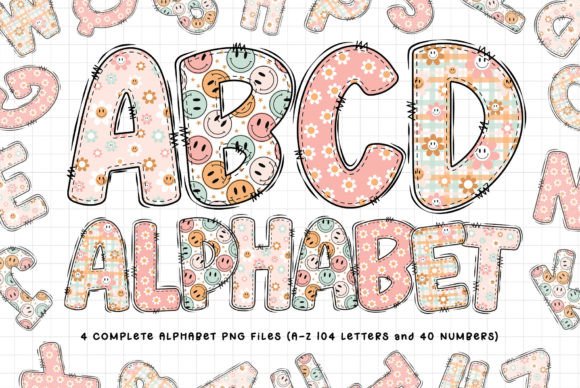 Groovy Smiley Doodle Alphabet Letters Gráfico Ilustraciones Imprimibles Por KumaBearStudio