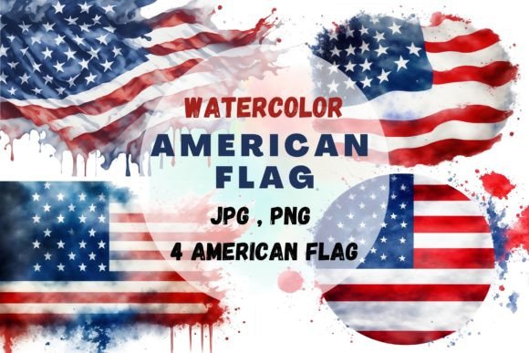 Watercolor American Flag Png Jpg Gráfico PNG transparentes AI Por ElenorDesign