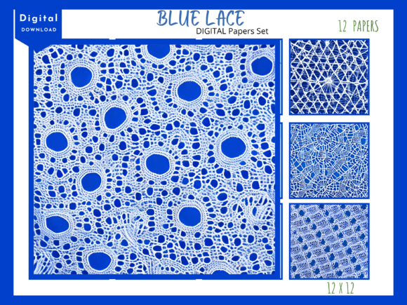 Ethereal Blue Lace Digital Paper Set 12 Graphic Print Templates By Jackie Schwabe