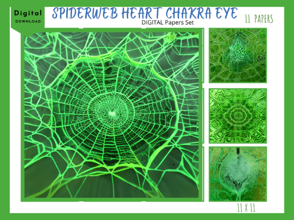 Green Spiderweb Heart Chakra Seeing Eye Illustration Modèles d'Impression Par Jackie Schwabe