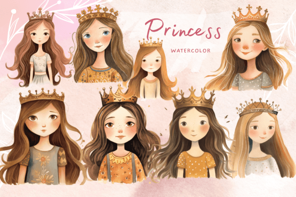 Princess Watercolor Sublimation Cute Graphic Illustrations By Prints and the Paper