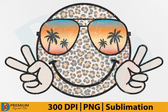 Summer Beach Vibes PNG Retro Smiley Face Gráfico Diseños de Camisetas Por Premium Digital Files