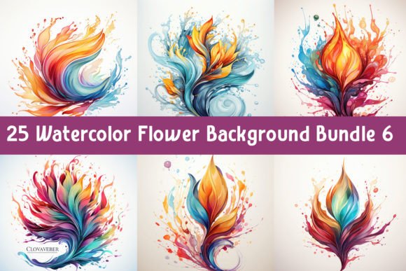 Watercolor Flower Background Bundle 6 Illustration Fonds d'Écran Par amazinart