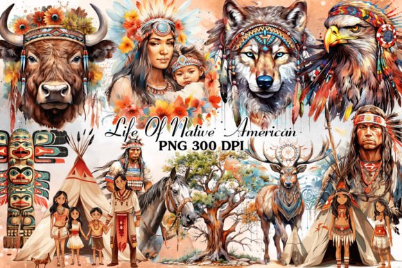 Life of Native American Clipart Bundle Graphic Illustrations By Cat Lady