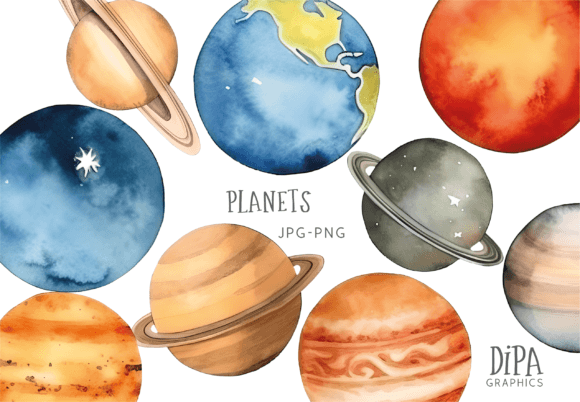 Planets Clipart Set Grafik Druckbare Illustrationen Von DIPA Graphics