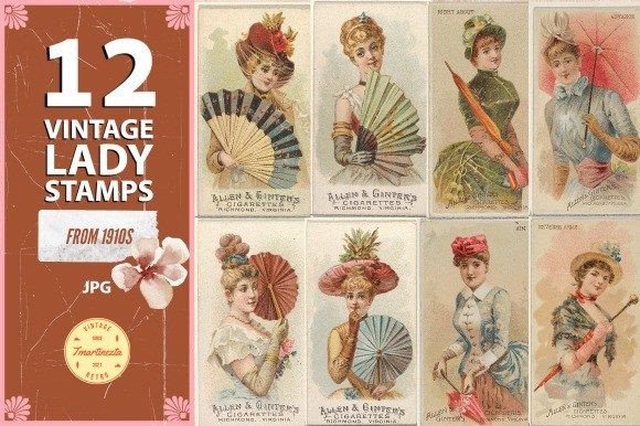 Vintage Lady Stamps from 1910s Graphic Illustrations By tmartinezta