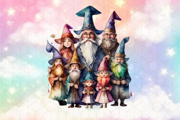 Wizard Family Clipart Gráfico Ilustraciones Imprimibles Por Creative Art