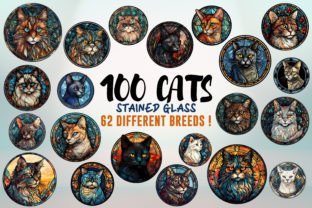 100 Stained Glass Cats PNG Clipart Illustration Illustrations Imprimables Par ART Fanatic 1
