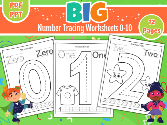 Big Number Tracing Worksheets for Kids. Graphic Teaching Materials By Creative Zone