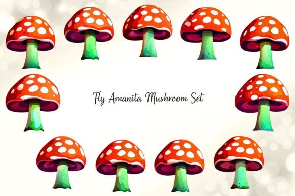 Fly Amanita Mushroom Set Graphic Illustrations By Digitally Inspired