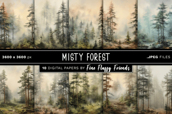 Misty Forest Digital Paper Graphic Backgrounds By finefluffyfriends