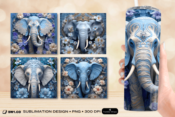 3D Blue Elephant Tumbler Wrap Graphic Crafts By sw1co design