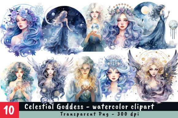 Celestial Goddess Watercolor Bundle Gráfico Ilustrações para Impressão Por Md Shahjahan