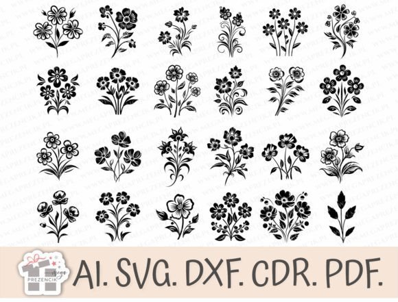 Flower Bouquet SVG. Engraving Flowers Afbeelding Afdrukbare Illustraties Door MegaPrezencik