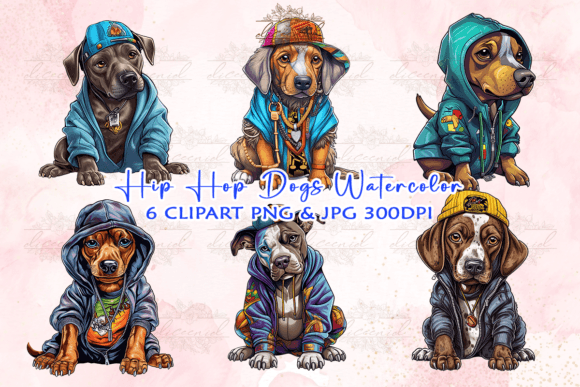 Hip Hop Dogs Watercolor Clipart Graphic Crafts By Diceenid