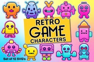 Retro Game Characters Clipart Set Afbeelding Afdrukbare Illustraties Door Graphique Haven 1
