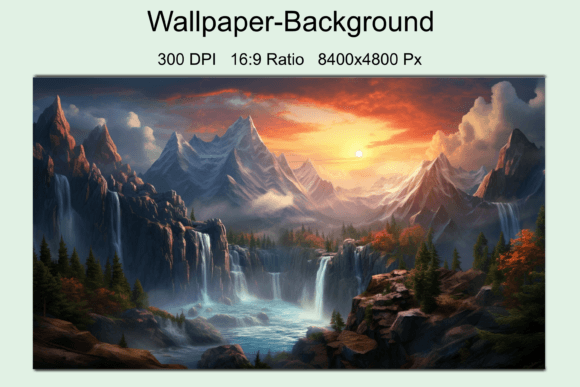 Waterfall Mountain Landscape Background Graphic AI Illustrations By StellarMockups&Graphics