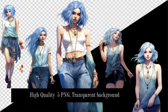 Girl with Blue Hair Sublimation Clipart Graphic AI Transparent PNGs By Best Art Bytes