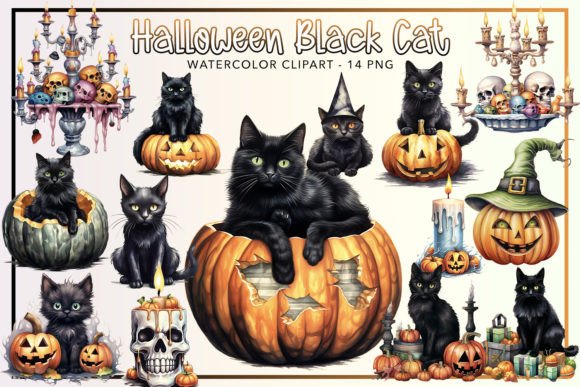 Halloween Black Cat Sublimation Bundle Grafik Druckbare Illustrationen Von DS.Art