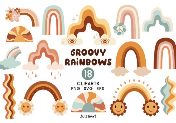 Rainbow Clipart, Retro Rainbow Svg Png Graphic Illustrations By JulzaArt