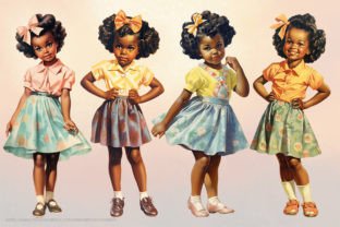Sassy Little Black Girl Vintage Pin-up Afbeelding Afdruk Sjablonen Door qArt Design 3